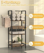 Free Standing Towel Racks for Bathroom with 3 Rotating Bars, 3-Tier Floor Towels Holder Stand with Detachable Dividers, Pool Towel Storage Organizer with 8 S-Hooks for Home, Poolside, Black