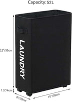 ZERO JET LAG Slim Rolling Laundry Hamper - Roll Hamper On Wheels - Standable Corner Bin - 52L Handy Storage Basket - Slim Laundry Basket - Waterproof Dirty Clothes Hamper - 15×8×22" (22 Inches, Black)