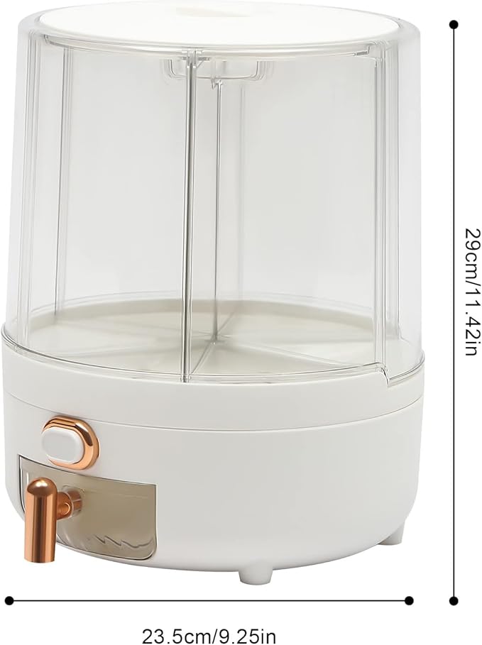 Rice Dispenser, 6 Grid 360° Rotating Cereal Dispenser Rice Container Holder with Lid, Grain Storage Organizer for Kitchen Countertop Dry Food, White, 14.3lbs