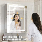High-End Led Medicine Cabinet,Lighted Medicine Cabinet,3 Colors&Dimmable,Demister,Lighted Glass Shelf,USB Shaver Socket.Surface Mount or Recess Mount,20×28inch