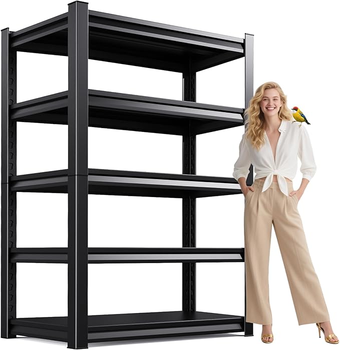 5-Tier Garage Shelving Heavy Duty, 3000LBS Garage Shelves, Adjustable Metal Shelving Unit, Garage Storage Shelves, Utility Storage Rack Shelf, Shelves for Garage Storage, 78" H×45.7" W×19.7" D