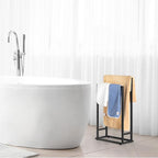 Freestanding Towel Racks 2 Tier Small Towel Holder Stand for Bathroom Matte Black Stainless Steel Industrial Towel Drying Rack for Hand Towels Blanket