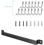 Housolution Kitchen Rail with 15 Hooks, 16 Inch Wall Mounted Hanging Utensil Rack Kitchen Utensil Hanger for Kitchen, 1 Pack, Black