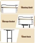 Towel Racks for Bathroom - Wall Mounted Metal Rack with Wood Plank, Bathroom Storage Organizer, Towel Holder Stores 6 Large Rolled Towels Easily, Black with Wood Plank