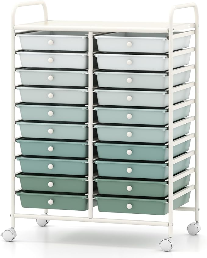 COSTWAY 20-Drawer Rolling Storage Cart, Utility Storage Organizer Cart for Tools, Scrapbook, Paper, Craft, Multipurpose Storage Trolley on Wheels for Home Office School