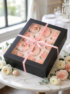 Bakepacker 12 Cupcake Containers 20-Packs Black Cupcake Box Cupcakes Carrier, 12 Cupcake Boxes with Window 13"x10"x3.5"（Auto-pop up）