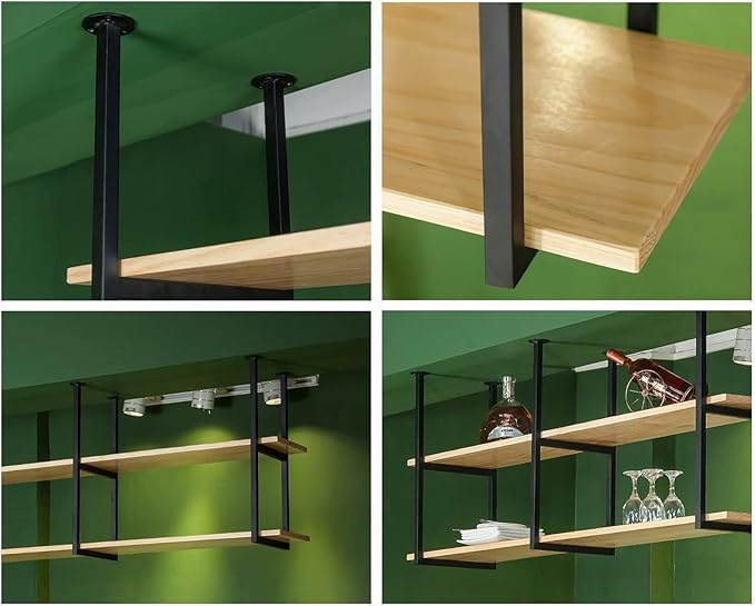 2 Tier Ceiling Hanging Wine Glass Holder, Industrial Ceiling Shelf Hanging Shelf, Ceiling Mounted Storage Rack Floating Hanging Metal Wine Rack for Restaurant, Bar, Cafe ( Size : 120*30*80cm )