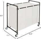 028-28003 Modern Industrial Style 3 Section Laundry Sorter, 33.24” W x 17.10” D x 30.50”H, Satin Pewter