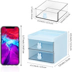 LETURE Small Desk Organizer With Drawer, Office Desktop Storage Box, Business Card/Pen/Pencil/Mobile Phone/Stationery Holder Storage Box, Makeup Organizer for Office School Home (Blue)