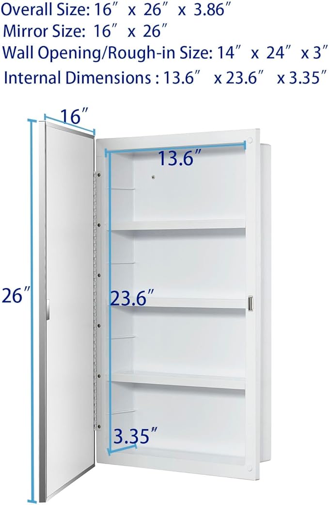 Plastic Medicine Mirror Cabinet for Bathroom, Surface and Recessed Mount