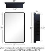 Bathroom Medicine Cabinet with Mirror, 20x30 inch Metal Black Recessed Medicine Cabinet with 3 Adjustable Metal Shelves, Rounded Rectangle Storage Cabinet