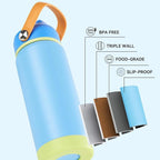 24oz Insulated Stainless Steel Water Bottle, Wide Mouth Double Wall Vacuum, Silicone Straw, Sweat & Leak Proof, BPA Free Insulated Water Flask for Travel, Keep Cold 24h Hot 12h, Cerulean
