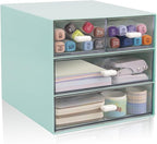 Desk Organizer with Drawer, Office Organizer with 4 Drawers, Desk Storage Box for, Desktop, Dressing table, Office, School, Home, Plastic Box and 4 Acrylic Drawers(Blue)