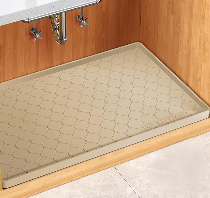 Silicone Under Sink Mat 40" x 22", Kitchen Essentials and Gadgets, Shelf Liner and Cabinet Protector, Home Organizers and Storage, Waterproof Bathroom Tray