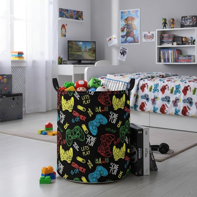 Baby Laundry Basket Baby Nursery Hamper Kids Laundry Basket Toy Storage Bin for Boys Room Decor Gift Baskets for Bedroom Bathroom(Game)