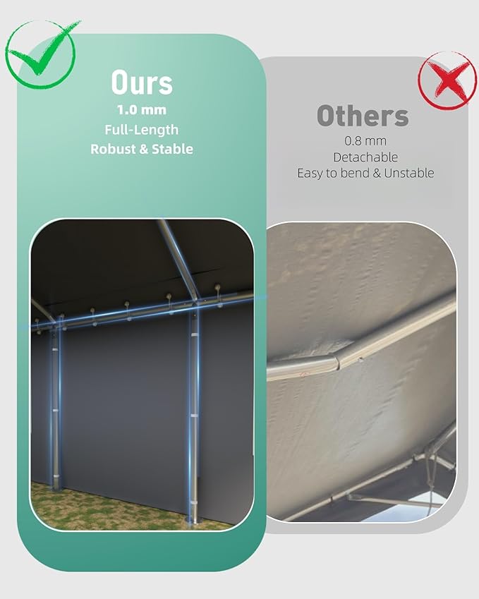 GarveeLife 10x20 ft Heavy-Duty Carport, Portable Garage with 200G Canopy Top - Waterproof and 200 Sidewall Curtains, Sandbags, and Reinforced Stakes for Carport, Outdoor Shade, and Event Use, Grey
