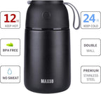 MAXSO 2 Pack Soup Thermo for Hot & Cold Food for Kids Adults, Vacuum Insulated Food Jar Thermal Lunch Containers, Travel Food Flask with Spoon (24 oz,17 oz) (Black)