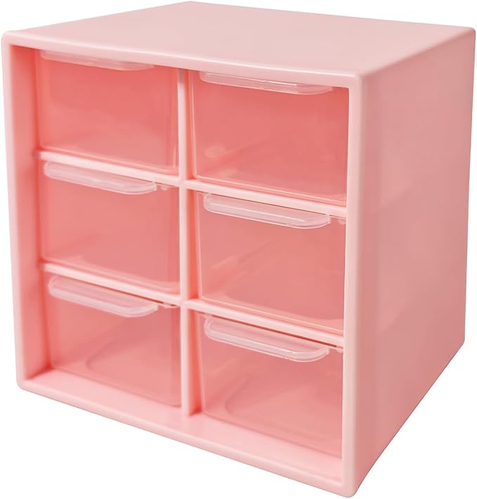 Small Drawer Organizer for Desk, 4.7" x 4.7" x 3.8" Small Desktop Organizer with 6 Drawers, Plastic Storage Box for Office, Classroom, Craft and Home Organization