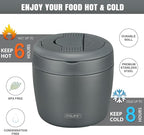 Itslife 32oz Insulated Soup Thermos, Vacuum Stainless Steel Food Jar for Hot & Cold Food, Leakproof Wide Mouth Lunch Container with Spoon, Grey