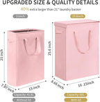 Chrislley 60L Slim Laundry Hamper with Lid Narrow Laundry Basket with Handle Upgrade Foldable Dirty Clothes Hamper Portable Skinny Hamper Organizer Storage Bins (25.6 inches, pink)