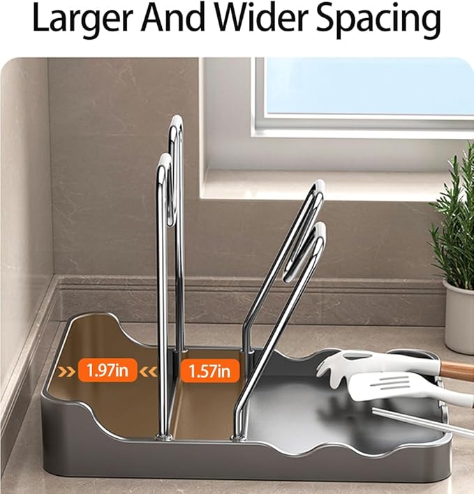 Pot lid Holder And Spoon Rest, 2 Layers Lid And Spoon Rest Pot Lid Organizer With Drip Tray, Multifunctional Utensils Pan Pot Cover Lid Rack Shelf for Pot Lids, Spatulas, Spoons (Black)