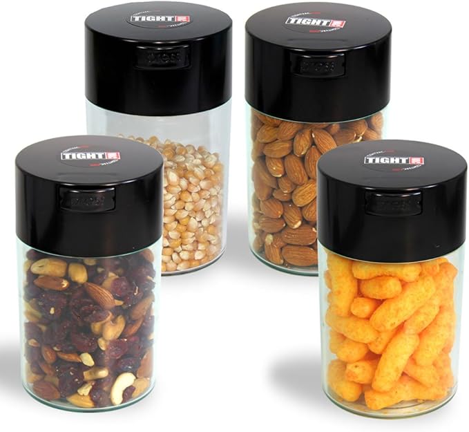 Tightvac - 1 oz to 6 ounce Airtight Multi-Use Vacuum Seal Portable Storage Container for Dry Goods, Food, and Herbs - Dark Green Cap & Black Body