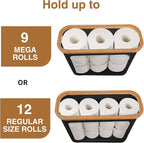 Toilet Paper Storage with Bamboo Lid,Foldable Basket Organizer for Bathroom, Holds 9 Mega/12 Regular Rolls, Waterproof Toilet Paper Holder Storage with Non-Slip Base,Black