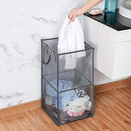 Pop Up Laundry Baskets - Mesh Collapsible Laundry Hampers Storage with Handle - Foldable for Washing Storage, Great for The Kids Room, College Dorm, Travel Organizer (Grey/Double Layer)