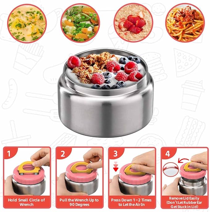 MAISON HUIS 8oz Soup Thermo Wide Mouth Vacuum Insulated Food Jar for Hot&Cold Food, Leak Proof Stainless Steel Kids Lunch Container for School Travel(Pink)