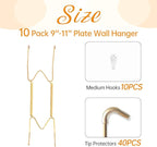Bilillo 10 Pieces Wall Plate Hangers for Display, Suitable for 9-11 inch Art, Stainless Steel Invisible Heavy Duty Wire Plate Holder with 10 Pieces Wall Hooks
