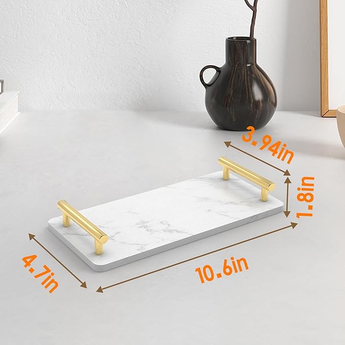 Guest Towel Holder Tray for Bathroom,Marble Slab with Handles -Napkin Holder for Kitchen - Bathroom Tray (Gold,Small)