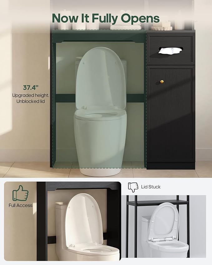 7-Tier Over Toilet Storage Cabinet with Doors, 2-in-1, Separatable Tall Narrow Cabinet, Bathroom Storage Cabinet, Adjustable Shelf, Big/Small Room, Laundry Room, Tissue Holder, Anti-Tip, Black