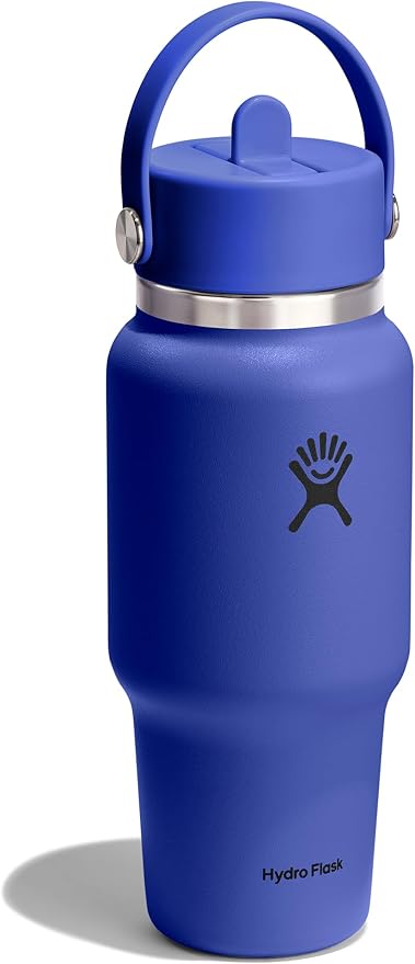 Hydro Flask Travel Water Bottle - Insulated Stainless Steel - Wide Straw Lid, Non Spill, Leakproof in 24 Oz Capri Blue