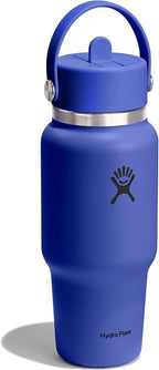 Hydro Flask Travel Water Bottle - Insulated Stainless Steel - Wide Straw Lid, Non Spill, Leakproof in 24 Oz Capri Blue