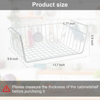 Under Shelf Basket, 2 x Medium Metal Wire Kitchen Storage Basket, Space Saving Sliding Organizer for Pantry, Cabinet & Closet Shelves, 22 lb Capacity, White