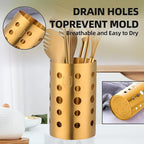 QRU Kitchen Utensil Holder for Countertop (H6.7” x W4.1”), Stainless Steel Cooking Utensil Caddy for Tools, Spatulas, Spoons, Silverware & More, Cooking Utensil Organizer, Kitchen Decor (Gold)