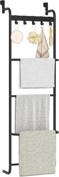 5 Tier Over The Door Towel Racks for Bathroom Wet Towel Drying Rack Clothing Storage Holder with Hooks (Black, 5 Tier)