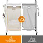 WOWLIVE Double Laundry Hamper with Lid,Rolling Laundry Basket Organizer with Wheels, Iron-Made Laundry Sorter with Top Shelf and 2 Removable Bags,Large Clothes Storage for Room,White