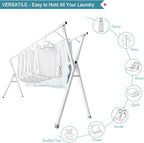 JAUREE 95 Inches Clothes Drying Rack, Drying Rack Clothing Folding Indoor Outdoor, Heavy Duty Stainless Steel Laundry Drying Rack, Foldable Portable Clothes Rack Garment Rack with 20 Hooks White