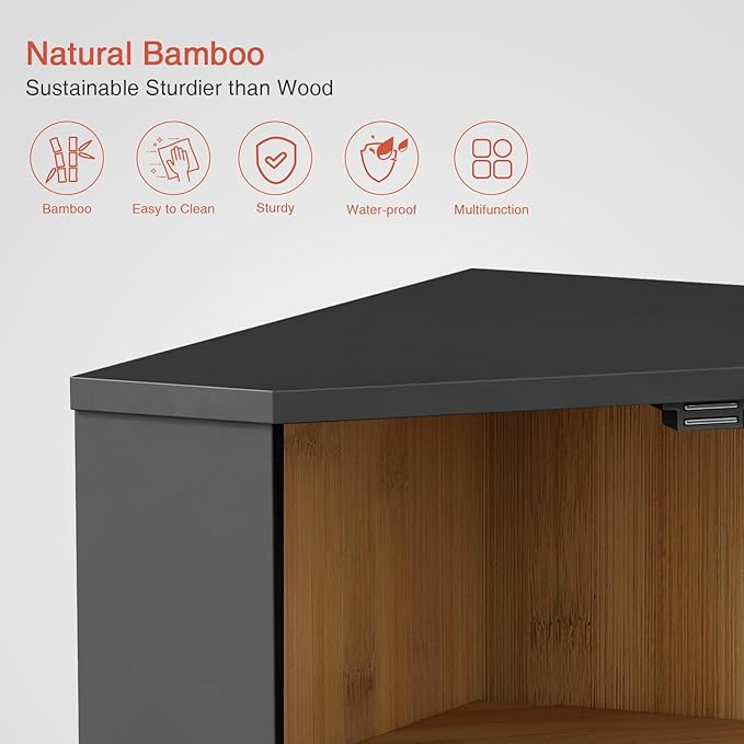 Corner Bread Box for Kitchen Countertop, Black Bread Storage Container for Homemade Bread, Two Layer Breadbox under Cabinet Mount, Large Bread Holder for Kitchen Counter, Pantry Shelf