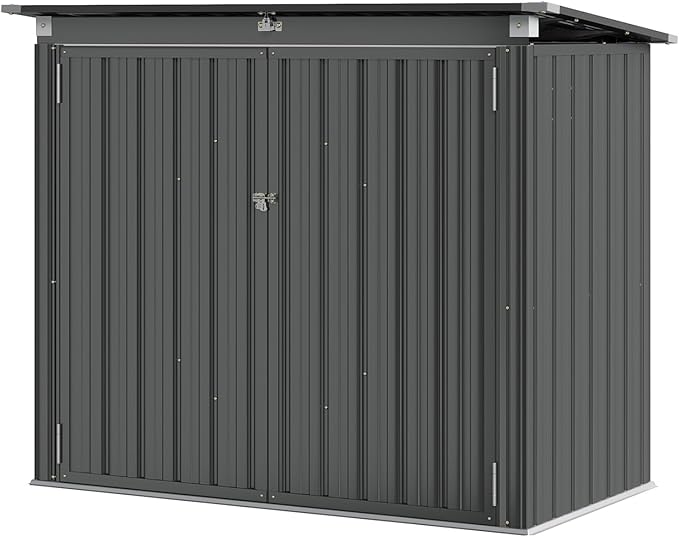Aoxun 60 CU.FT. Outdoor Storage Shed with Lid Chain for 2 Trash Can & Pneumatic Support Rod Waterproof Trash Can Shed for Patio Lawn Poolside