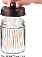 Amolliar 4Pc Apothecary Jars Bathroom Vanity Storage Organizer Set -Countertop Canister with Stainless Steel Lids &Cute Stickers - Qtip Dispenser Holder for Qtips,Cotton Swabs,Makeup Sponges (Bronze)