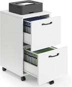 Sweetcrispy 2 Drawer Filing Cabinet White, Rolling Wood File Cabinets with Printer Stand Under Desk Storage Lockable Wheels, Home Office Organizer
