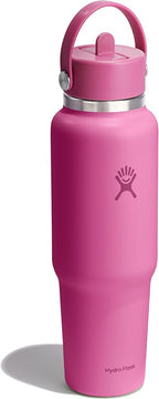 Hydro Flask Travel Water Bottle - Insulated Stainless Steel - Wide Straw Lid, Non Spill, Leakproof in 40 Oz Reef Pink