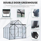 Double Sliding Door Polycarbonate Greenhouse with Rain Gutter and Roof Vent, Raised Base and Anchor Aluminum Heavy Duty Walk-in Green House, Outdoor Patio Sunroom (Black, 73.75*94.5*89.5in)
