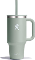 Hydro Flask Travel Tumbler with Handle, Lid and Straw - Insulated Stainless Steel in 32 Oz Agave