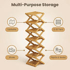 The 9-Tier No-Assembly Bamboo Rack, 3-9 Tiers Bamboo Shoe Rack, Foldable Bamboo Vertical Shoe Organizer, Multifunctional & Space-Saving, For Entryway, Closet, Corner, Bedroom, Hallway (Wood, 4Tiers)