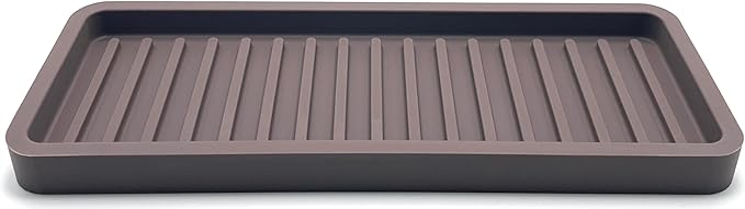 Happitasa Silicone Kitchen Sink Organizer Tray, Sponge Holder and Countertop Protector | Bathroom and Kitchen Soap Dish and Dispenser Tray (Dark Chocolate, 9"x3.5", 5.6 Ounces)