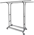 Fishat Black Heavy Duty Double Rod Garment Rack for Hanging Clothes, Rolling Clothes Organizer Commercial Metal with Lockable Wheels Mobile for Coats Dresses