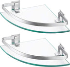 KES Glass Corner Shelf Bathroom, Corner Glass Shelf with Rail Wall Mount 2 Tier Sand Sprayed Silver Finish, A4120A-P2